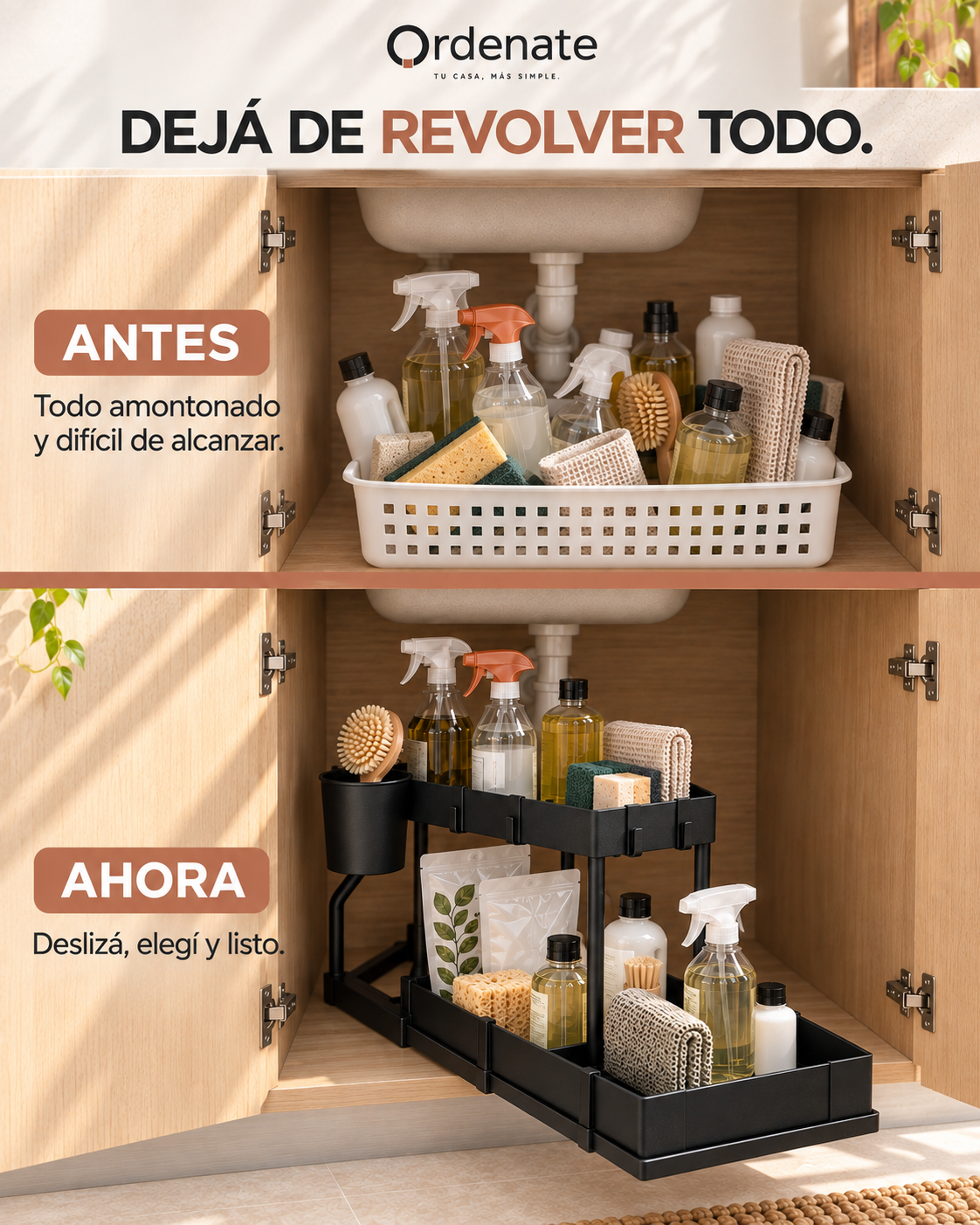 Comparación del bajo mesada antes y después de usar SlideSpace